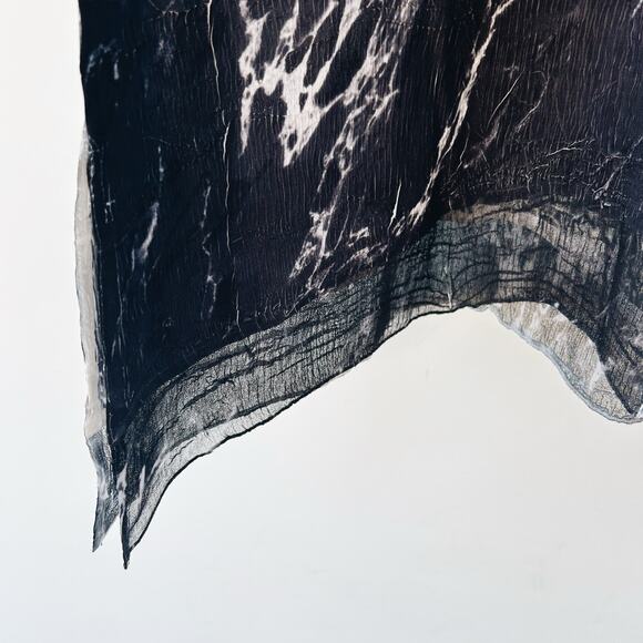 Komarov Black Marble Collared Long Sleeve Charmeuse Crinkle Mini Dress Small - Picture 5 of 10